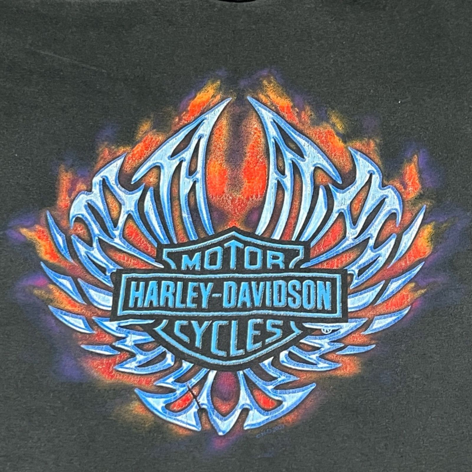 Harley Davidson Vintage Harley Davidson Shirt Mens Black Y2K Flames Tee USA Size US XL / EU 56 / 4 - 3 Thumbnail