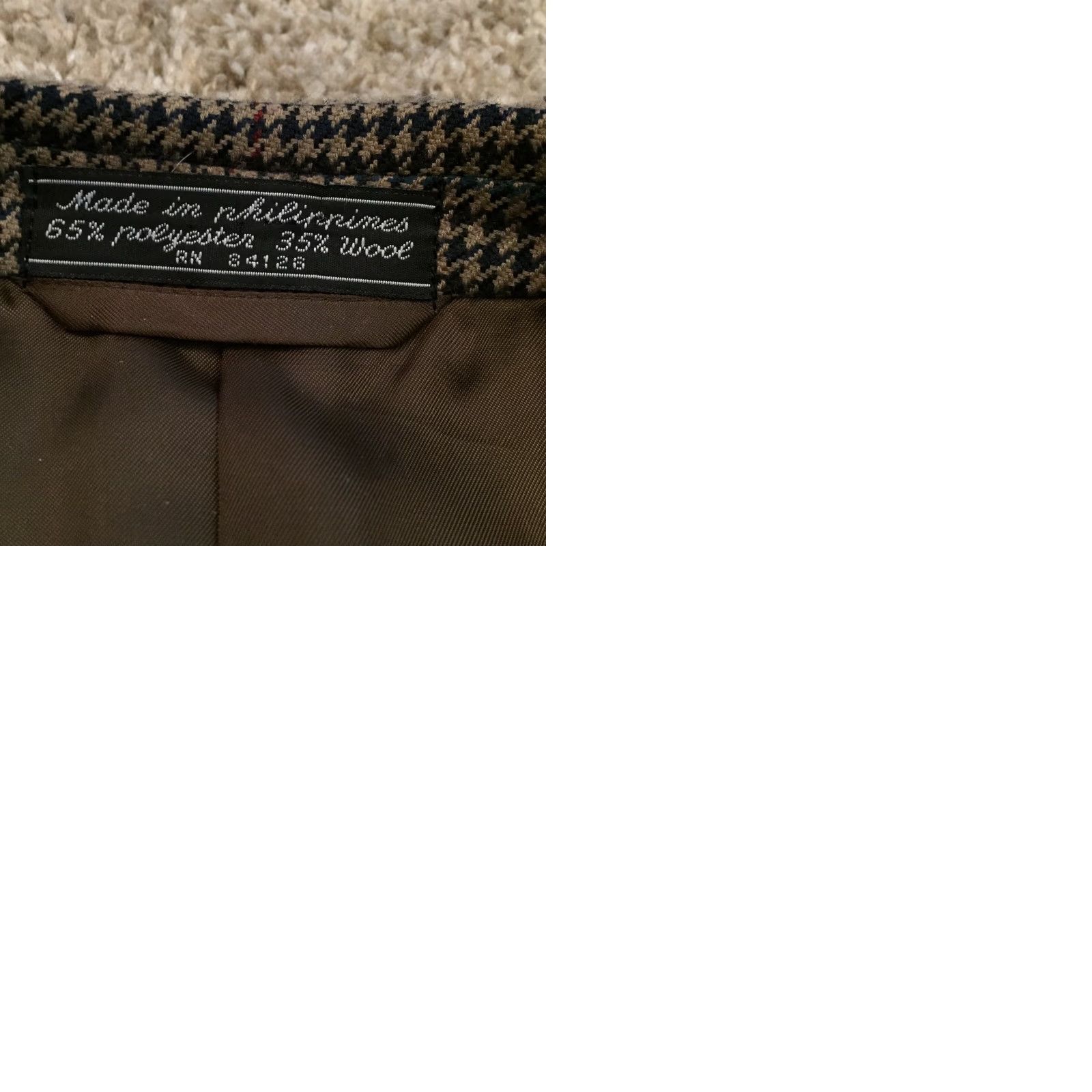 Vintage Stuart Hughes Blazer Mens 42R Brown Black Houndstooth Window Poly Wool Blend Jacket Coat Single-Breasted Three-Button Notch Lapel Mens 2 Piece Brown Size 42R - 9 Thumbnail