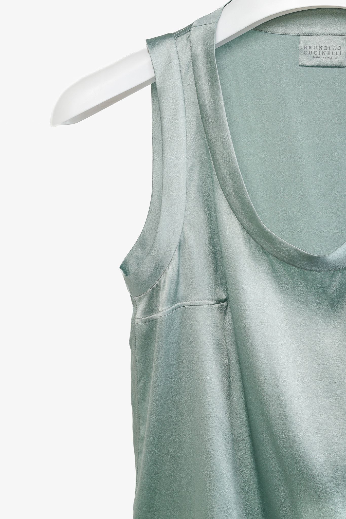 Brunello Cucinelli Brunello Cucinelli Mint Stretch Silk Satin Sleeveless Top Size S / US 4 / IT 40 - 5 Thumbnail