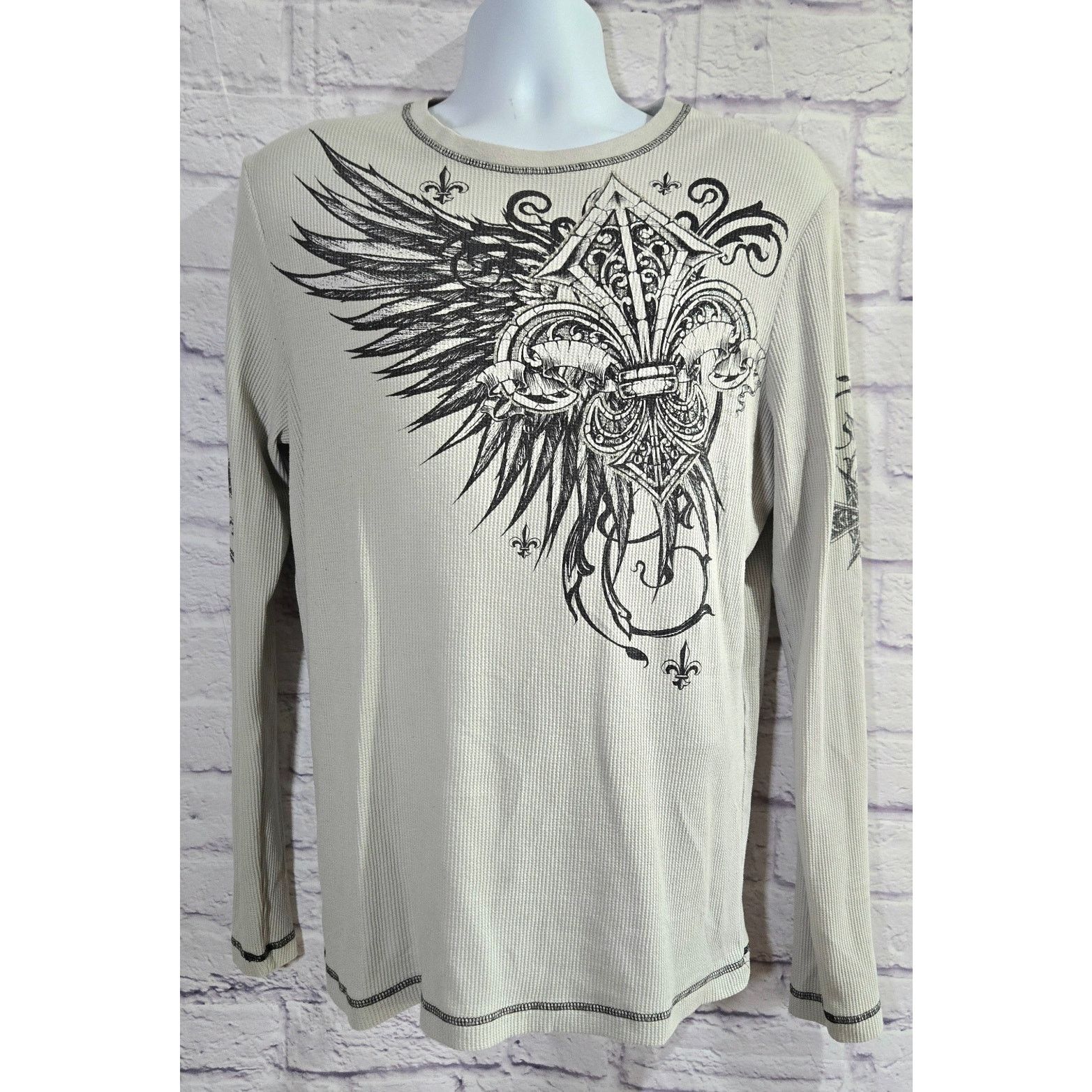 Other VTG No Boundaries Gray Black Filigree Thermal Men's Shirt L Size US L / EU 52-54 / 3 - 1 Thumbnail