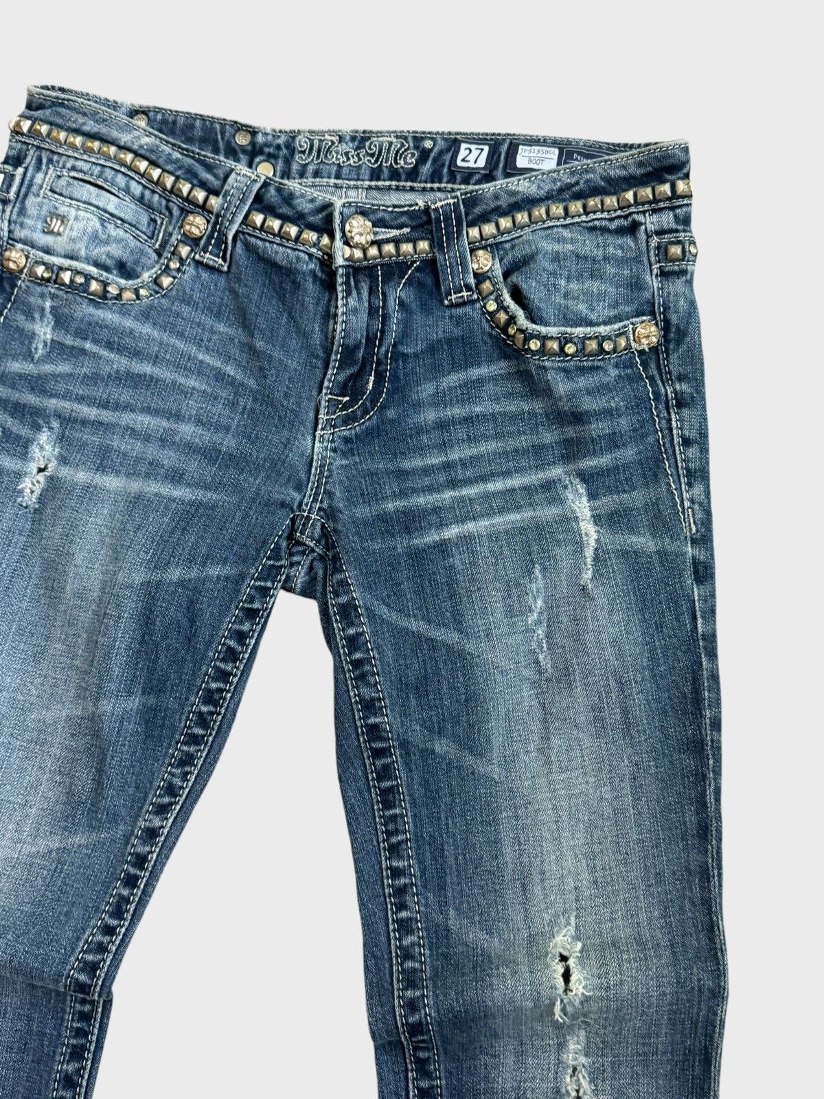 Hysteric Glamour × Le Grande Bleu (L.G.B.) FLARE MISS ME DISTRESSED STUDDED CROSS DESIGN LOW RISE DENIM Size US 29 - 5 Thumbnail