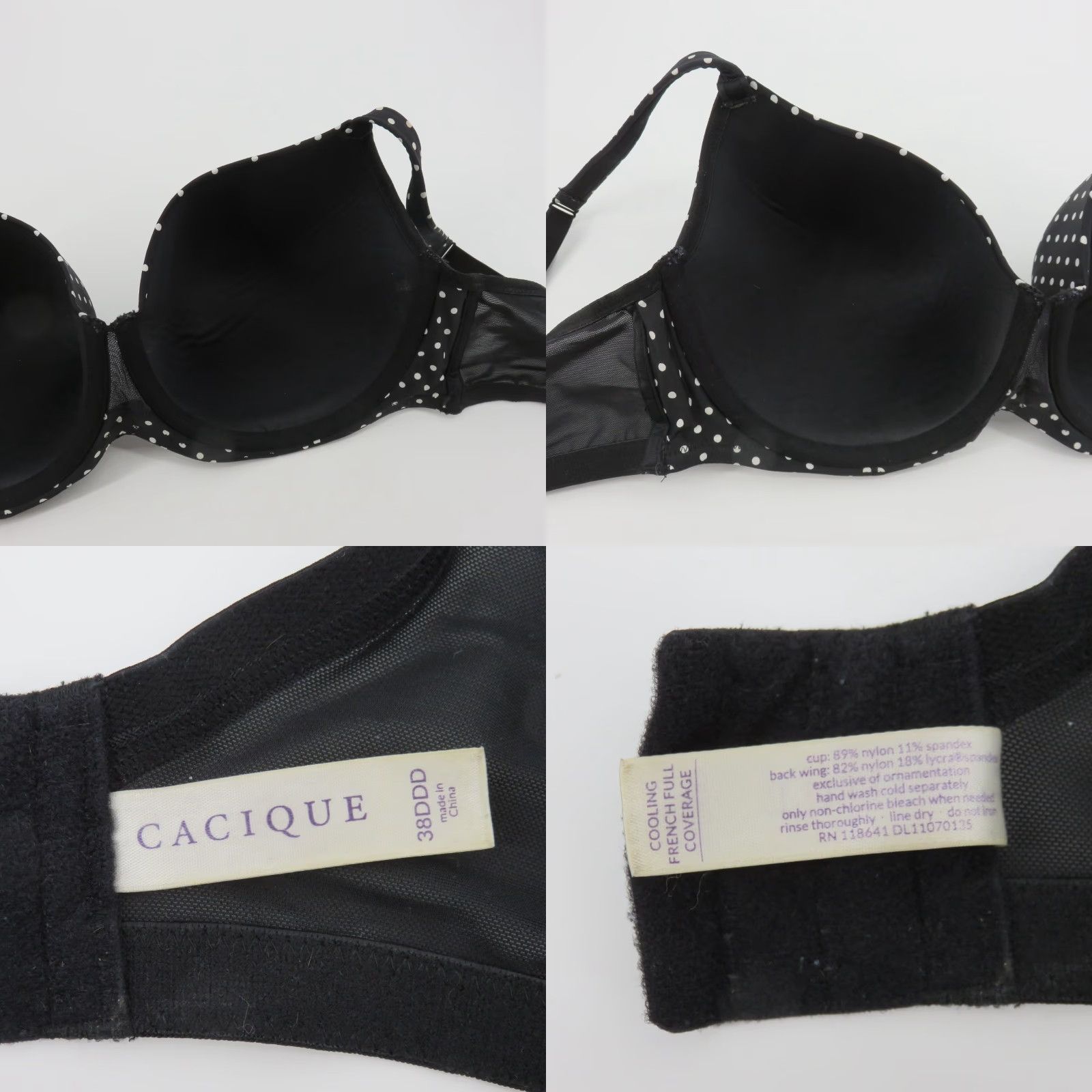 Vintage Cacique Bra Full Coverage Underwire 38DDD Black White Polka Dot T-Shirt Bra Plus Size Womens Size ONE SIZE - 8 Thumbnail