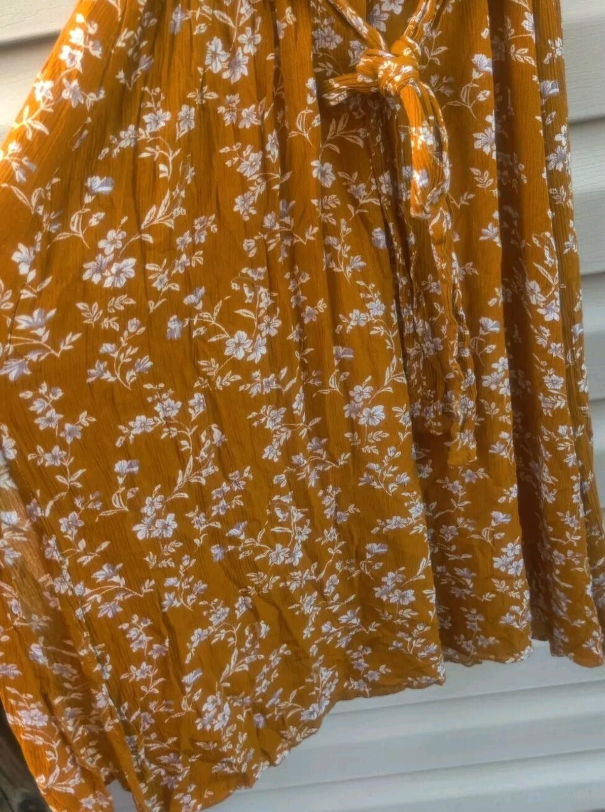 The Unbranded Brand Women Dress Marigold Mustard Yellow White Floral Print Ruffl Size XS / US 0-2 / IT 36-38 - 9 Thumbnail