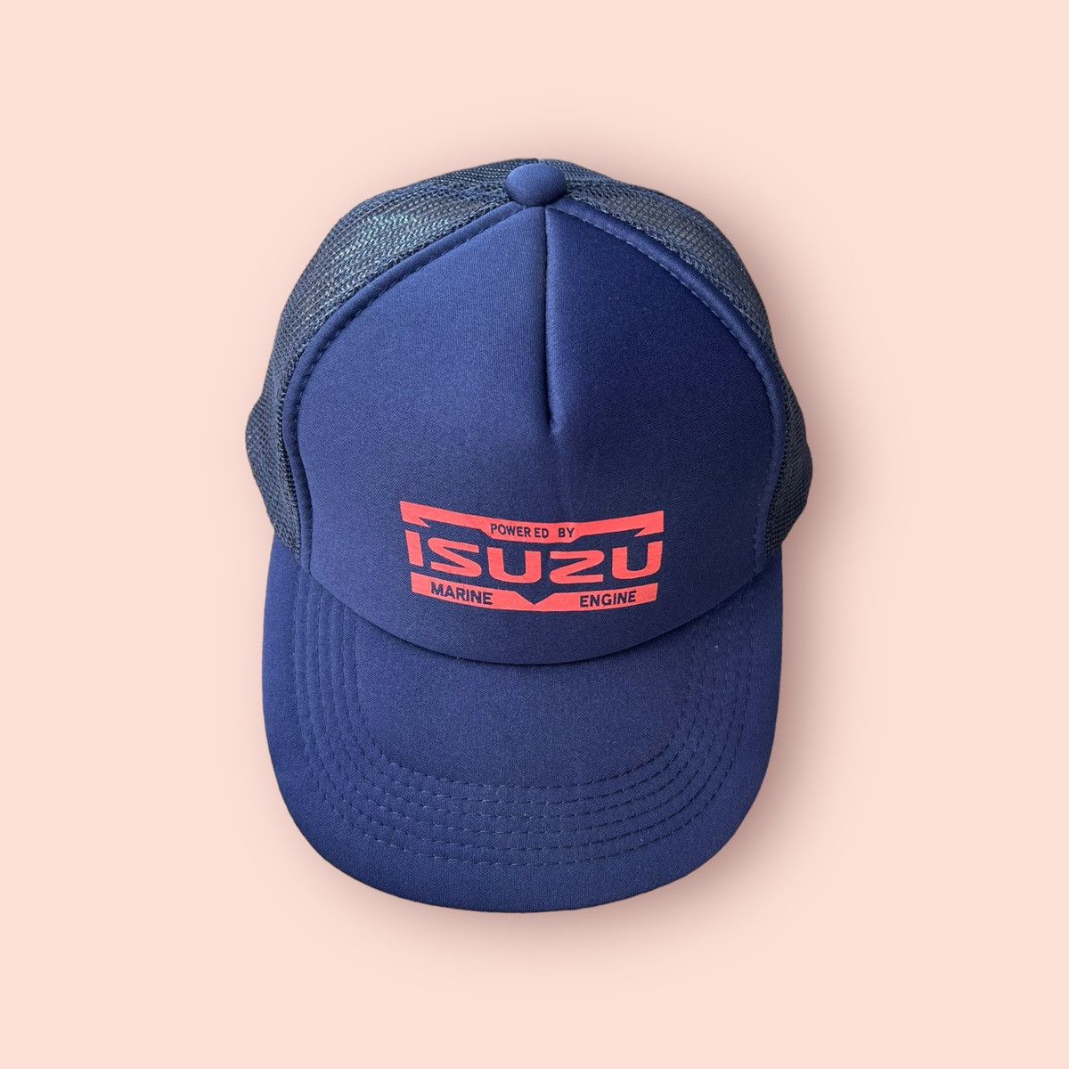image of Racing x Vintage Isuzu Japan Trucker Snapback Cap in Navy Blue, Men's