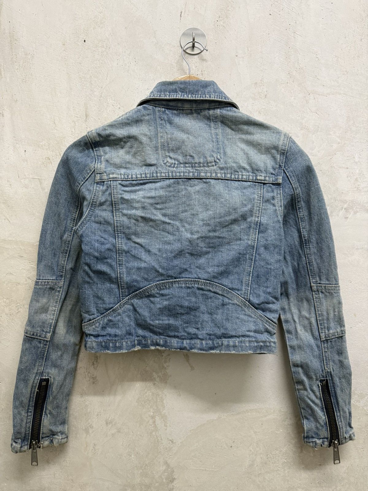 If Six Was Nine 2000s Spiral Girl Asymmetrical Zip Distressed Denim Jacket Size M / US 6-8 / IT 42-44 - 6 Thumbnail