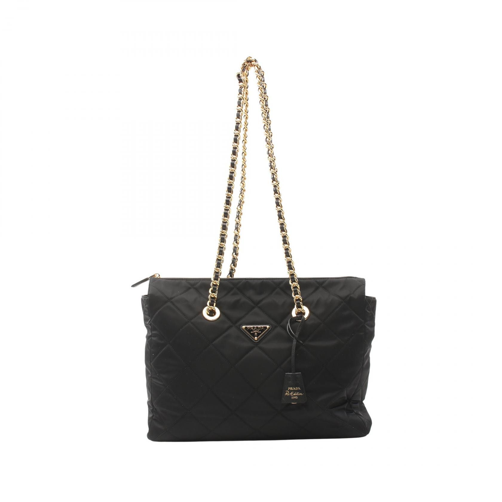 Prada Prada Re-Edition 1995 Re-Nylon Saffiano Leather Tote Bag Leather Tote Bag 1Bg467 in Black, Women's