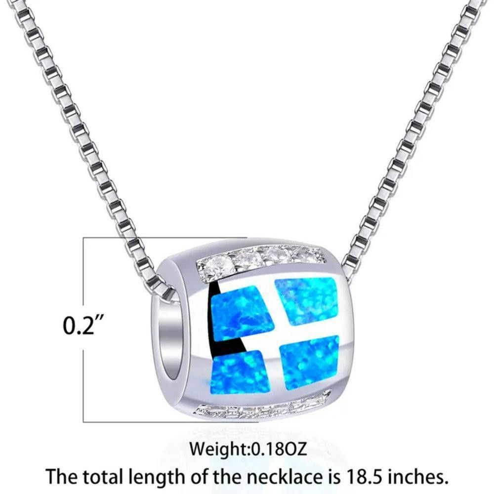 Designer Blue Opal Round Rum Barrel Silver Necklace & Chain Size ONE SIZE - 7 Thumbnail