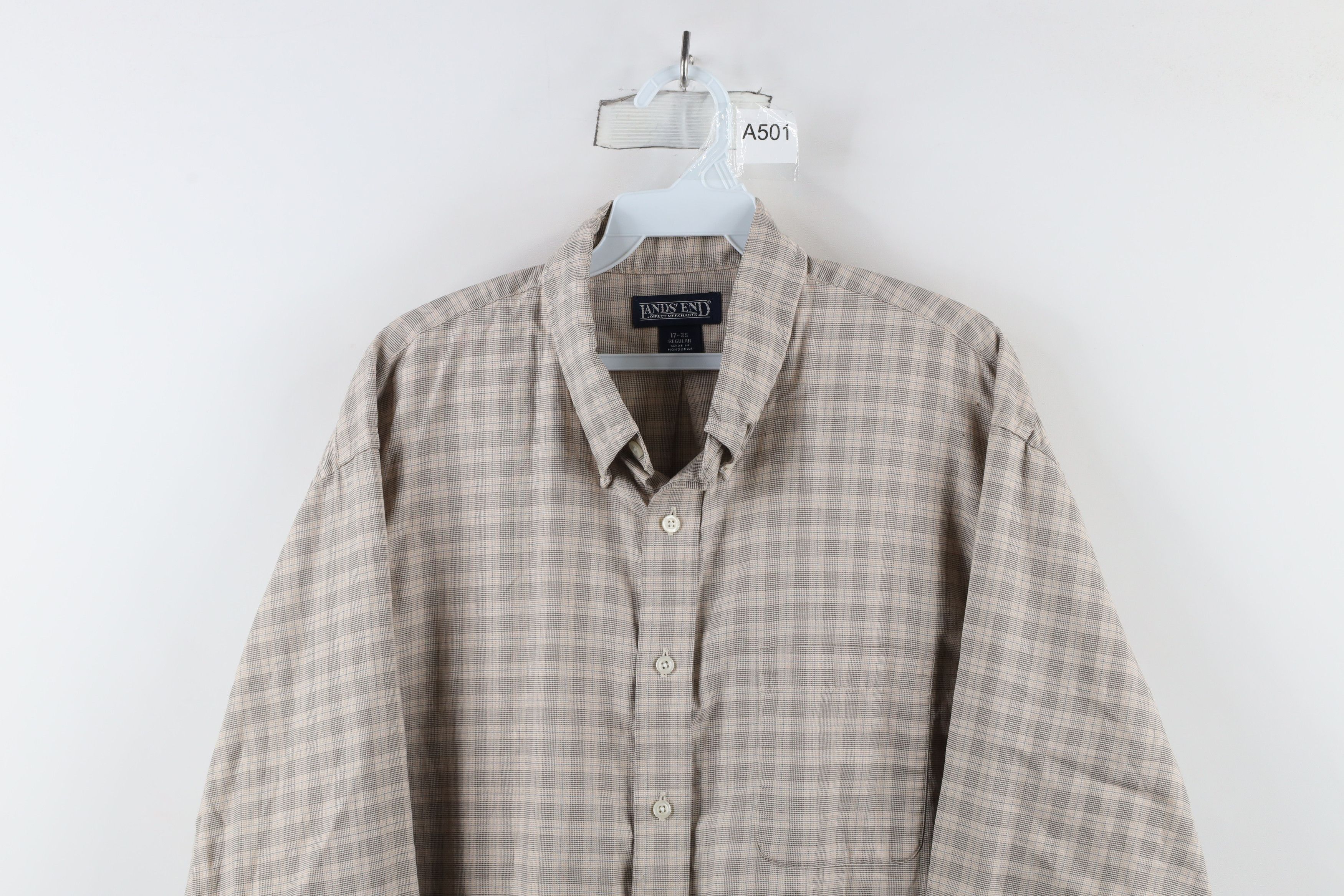 Lands' End × Vintage Vintage 90s Lands End Collared Button Down Shirt Beige Plaid Size US XL / EU 56 / 4 - 2 Thumbnail