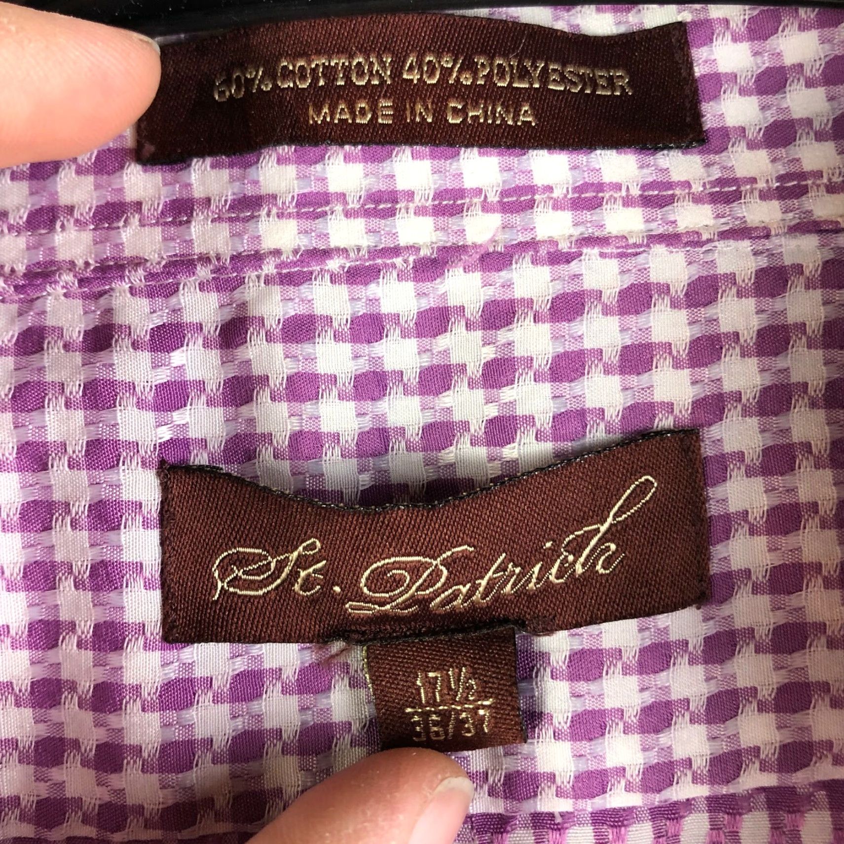 Vintage St Patrick Shirt Mens 17.5 36/37 Purple Plaid Long Sleeve Button-Up Shirt Size US XXL / EU 58 / 5 - 4 Thumbnail