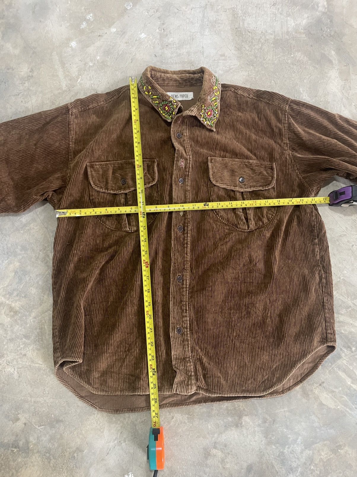 Vintage vintage news paper beaded collar bohemian corduroy shirt Size US L / EU 52-54 / 3 - 6 Thumbnail