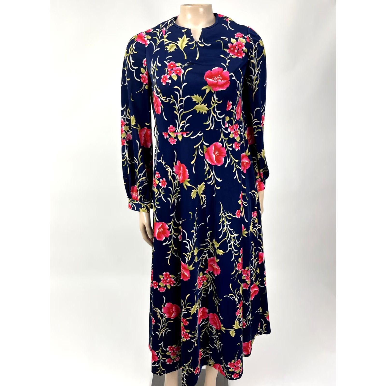 Vintage Vintage Unbranded Dress Women's 70's Party Floral Navy Long Sleeve J3-14 Size 4XL / US 24-26 - 2 Thumbnail