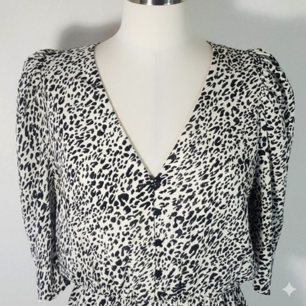 Zara Zara Size M/L Dress Leopard Print Elastic Waist Puff Shoulde Size L / US 10 / IT 46 - 4 Thumbnail