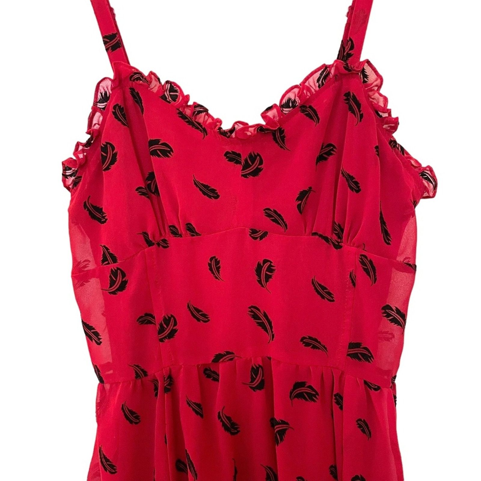 Tripp NYC Royal Bones Red & Black Feather High-Low Dress Size S / US 4 / IT 40 - 11 Thumbnail