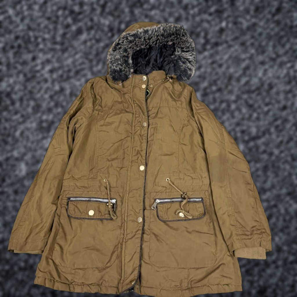 Vintage VINTAGE? Greenlander Coat Womens Large Brown Hooded Faux Fur Parka Full Zip Pockets Size L / US 10 / IT 46 - 1 Thumbnail