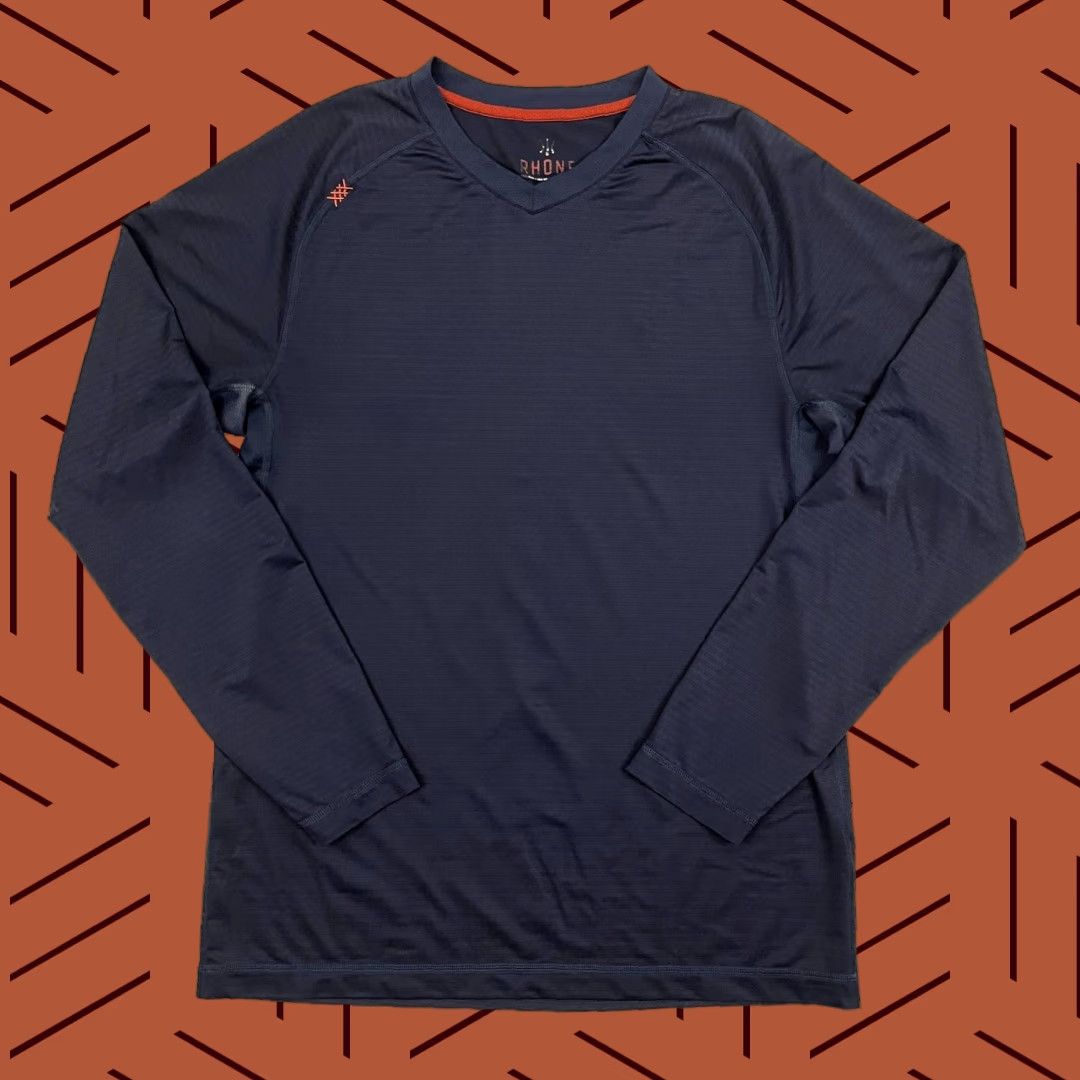 Rhone Rhone Shirt Mens M Navy Blue Active Workout Gym Run Training Long Sleeve V-Neck Size US M / EU 48-50 / 2 - 1 Thumbnail