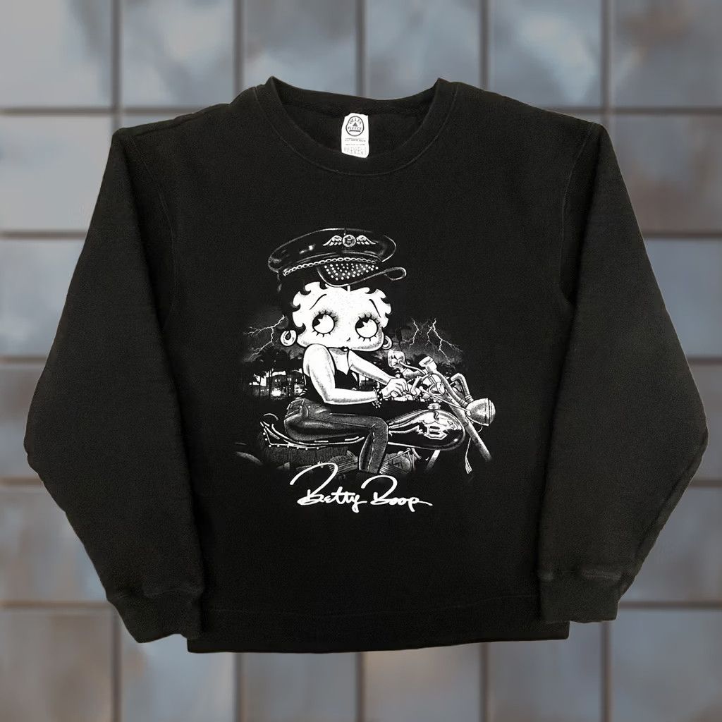 Delta VINTAGE Betty Boop Sweatshirt Womens Large Black Biker Motorcycle Graphic 90s Size L / US 10 / IT 46 - 1 Thumbnail