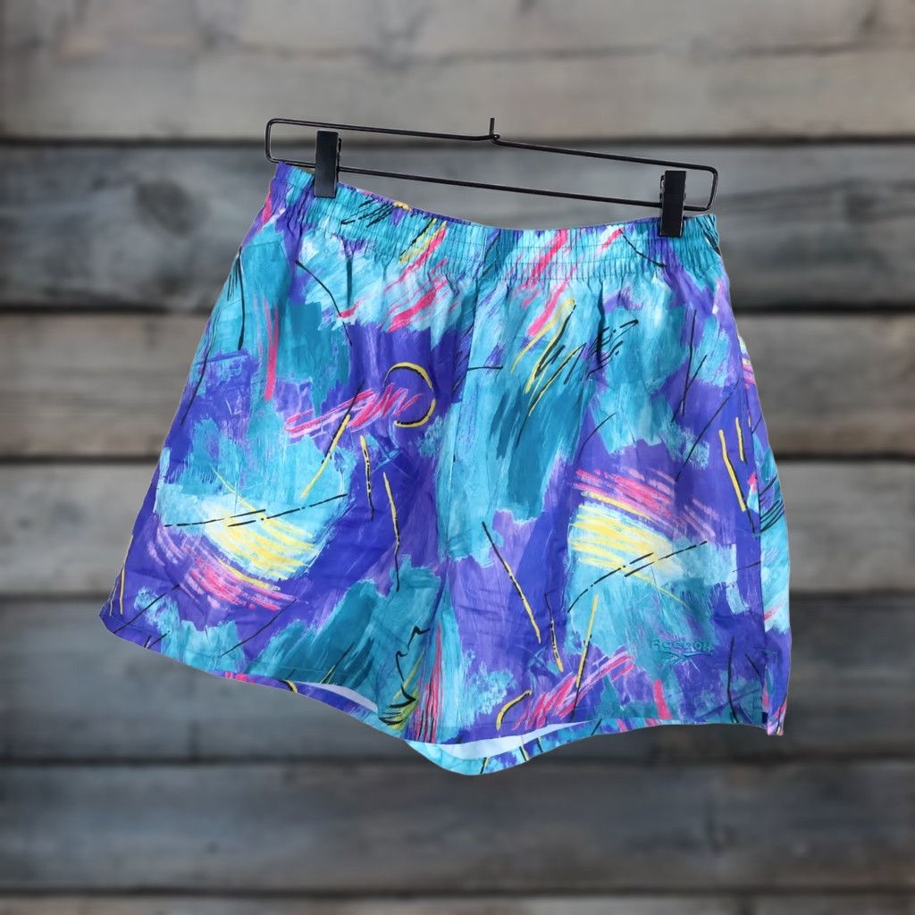 Reebok Vintage Reebok Shorts Drawstring Men Large 90s Pastel Abstract Pattern Blue Purple VTG Athletic Pockets Size US 28 / EU 44 - 1 Thumbnail
