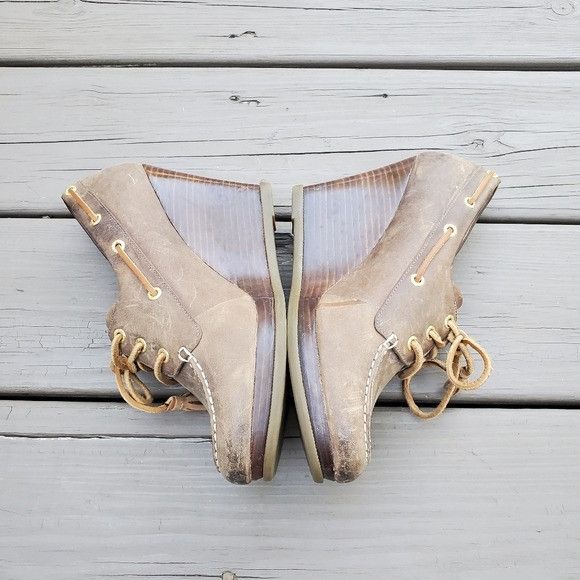 Sperry Sperry Top-Sider Seabourn Distressed Brown Oil Leather Wedge Size US 8 / IT 38 - 3 Thumbnail
