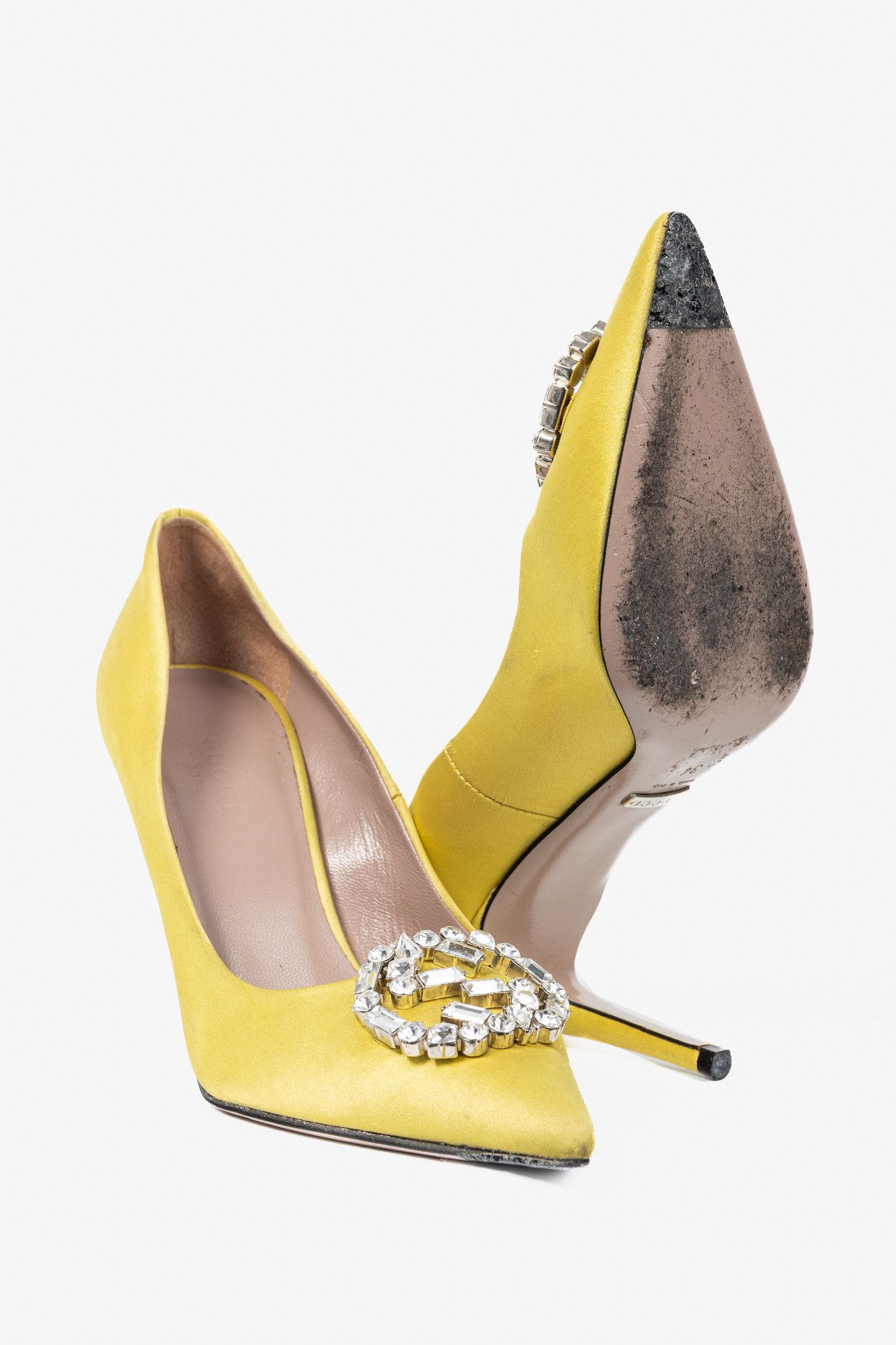 Gucci Gucci Yellow Raso Seta Crystal-GG Pointed-Toe Pumps Size US 4 / IT 34 - 4 Thumbnail