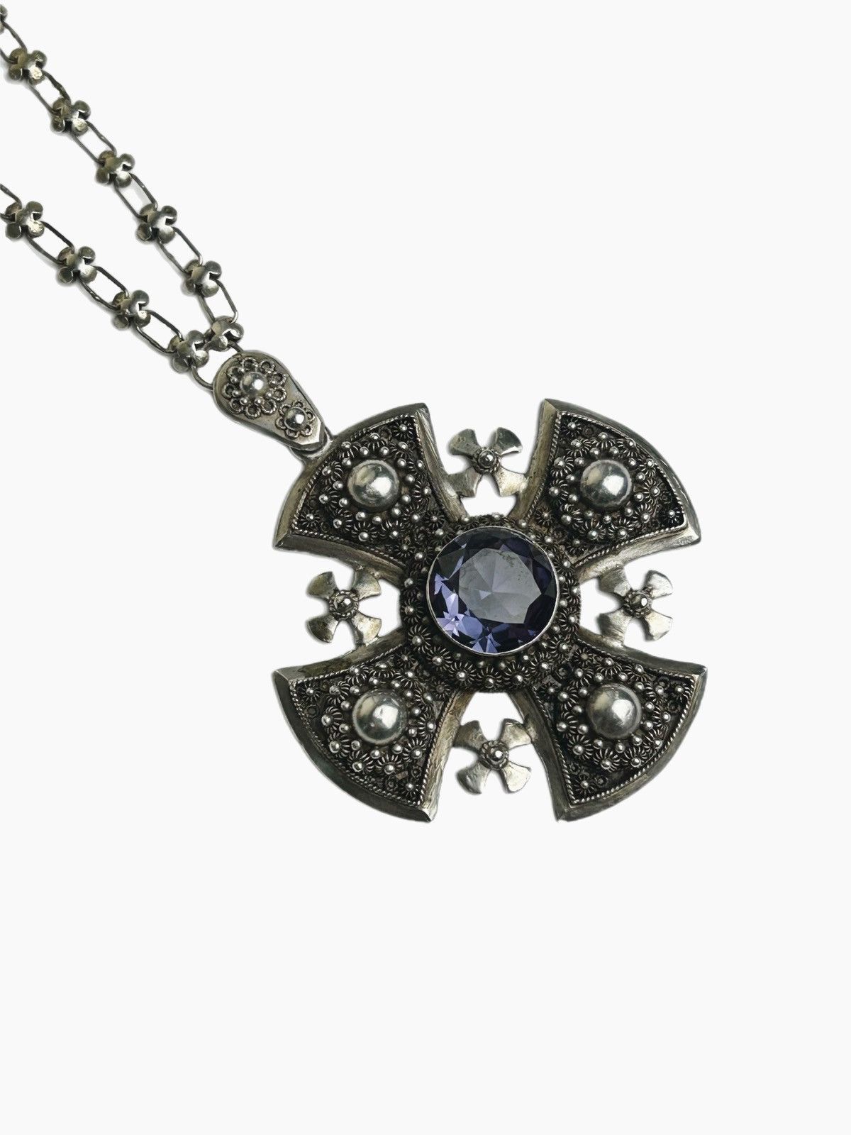 Sterling Silver Massive Sterling Silver Amethyst Filigree Cross Size ONE SIZE - 3 Thumbnail