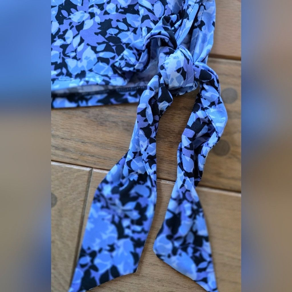 Michael Kors Michael Kors Floral Blue Women's Top With Side Tie Size L / US 10 / IT 46 - 3 Thumbnail