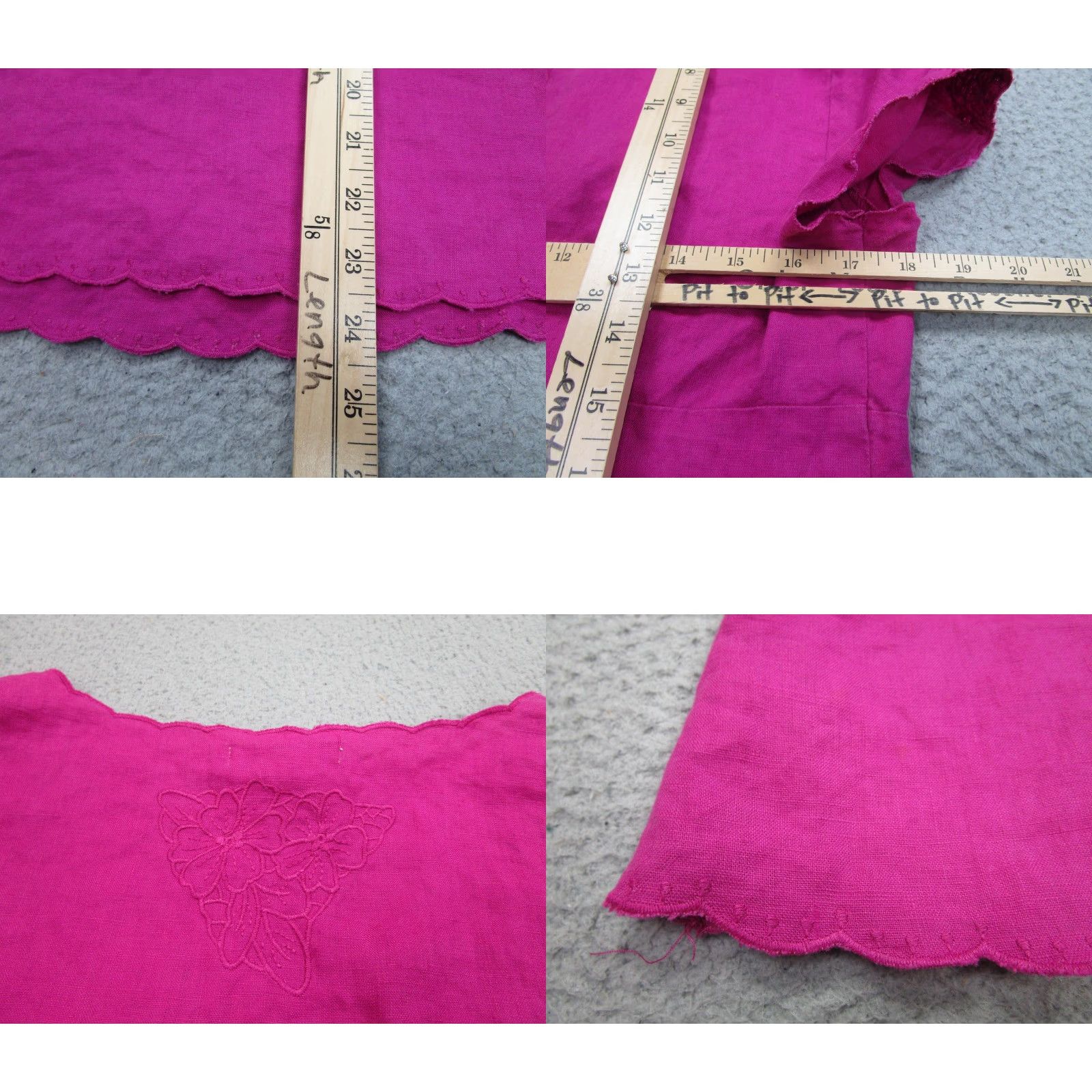 Vintage Richard Malcolm Blouse Womens L Pink Linen Embroidered V Neck Top Scallop Hem Size L / US 10 / IT 46 - 8 Thumbnail