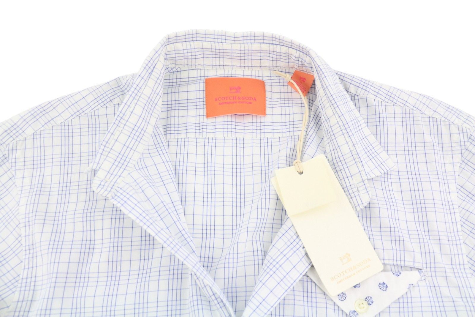 Scotch & Soda S White Plaid Cotton Button-Up Spread Shirt 89046 Size US S / EU 44-46 / 1 - 5 Thumbnail