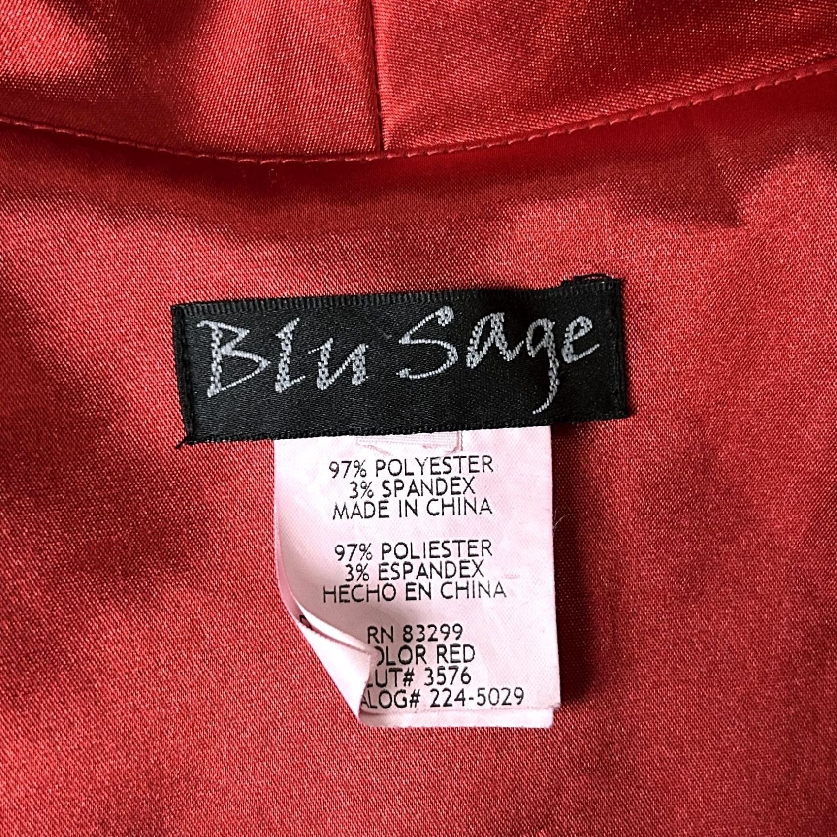 Vintage Blu Sage Blouse Womens Medium Red Satin Rhinestone Buckle 3/4 Sleeve Dressy Top Size M / US 6-8 / IT 42-44 - 3 Thumbnail