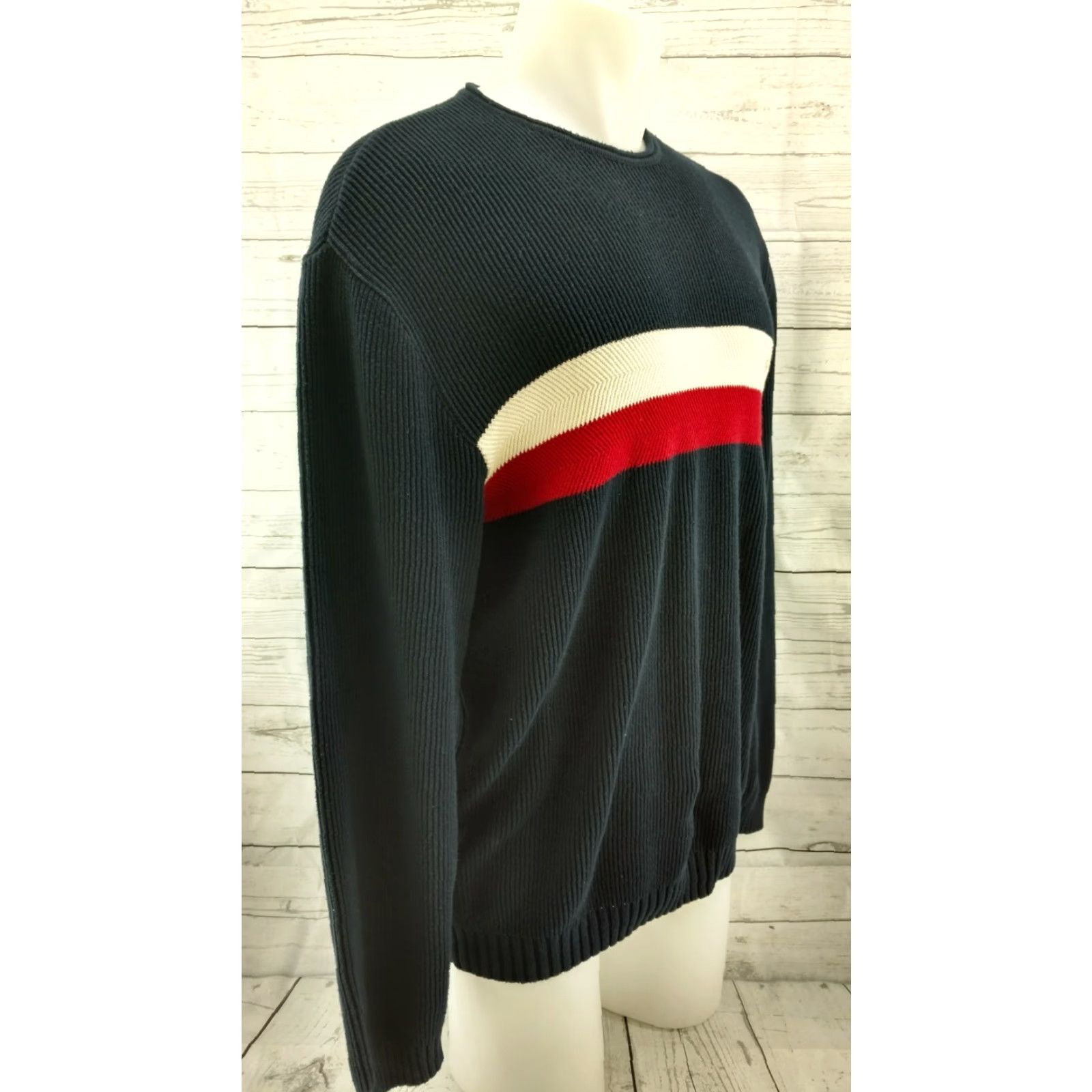 Chaps CHAPS by Ralph Lauren Mens XL Navy & RED Stripe Sweater Crew Neck Size US XL / EU 56 / 4 - 4 Thumbnail