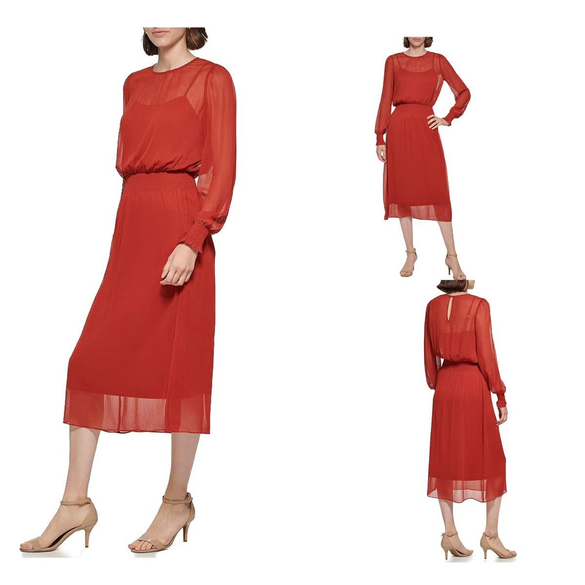Tommy Hilfiger Tommy Hilfiger Women's Sintched Waist Midi Dress Scarlet MED Size M / US 6-8 / IT 42-44 - 7 Thumbnail
