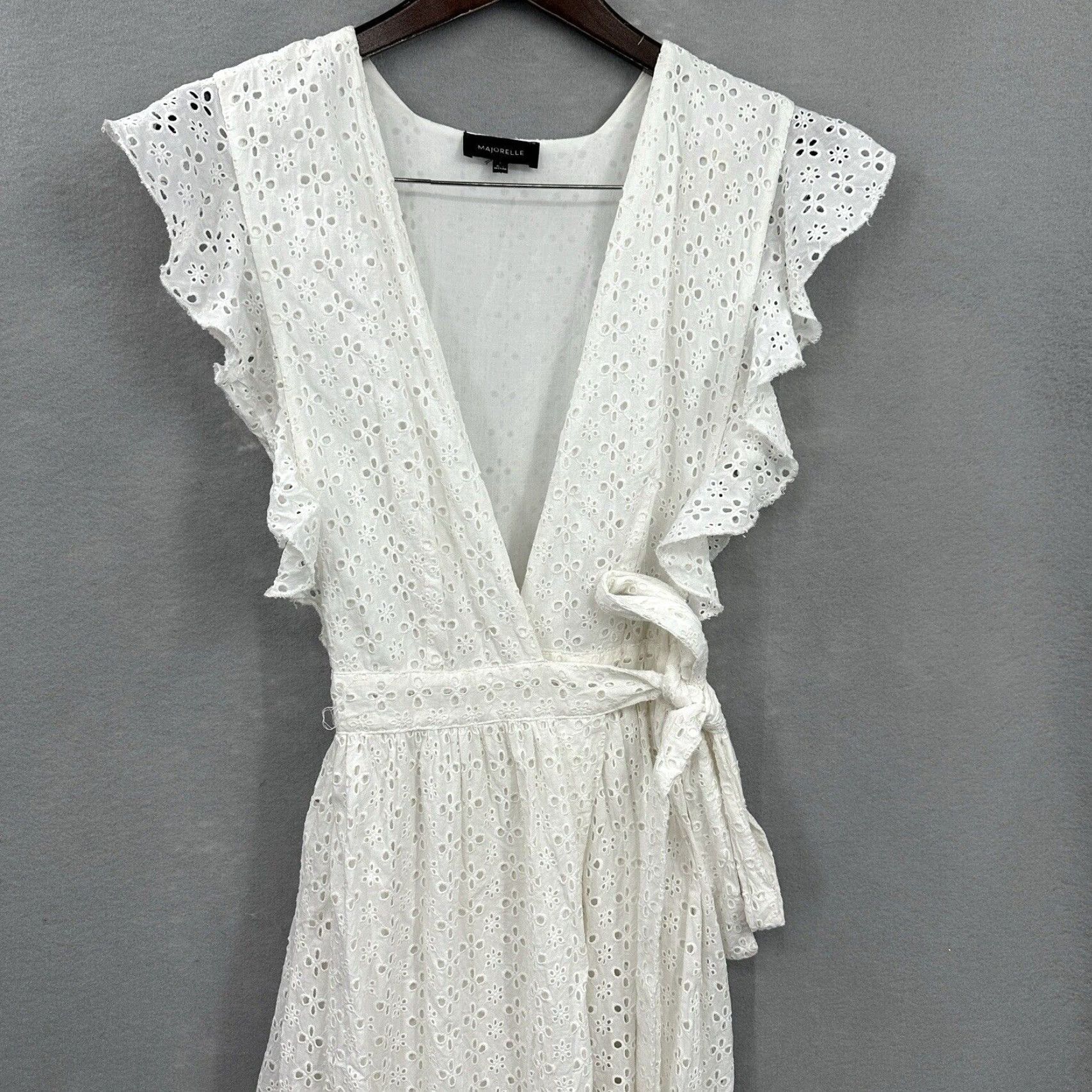 Majorelle Womens Maxi Dress Eyelet Lace Wrap V-Neck Ruffle Tie Bohemian 90s  White Cotton Summer Adult Small - antelopusenergy.com