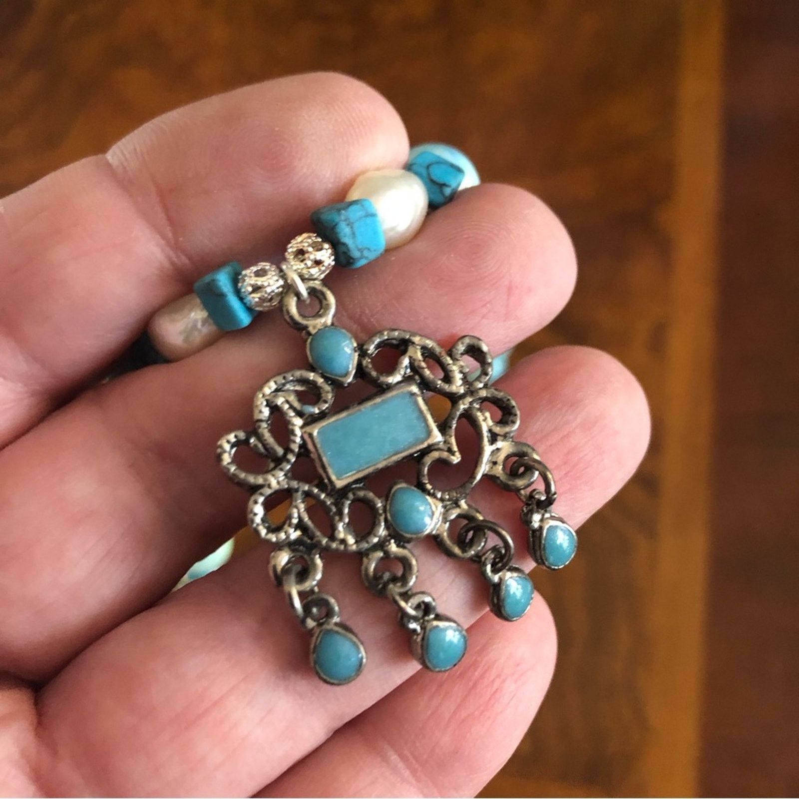 Handmade Handcrafted howlite genuine pearl dyed agate beaded necklace Size ONE SIZE - 10 Thumbnail