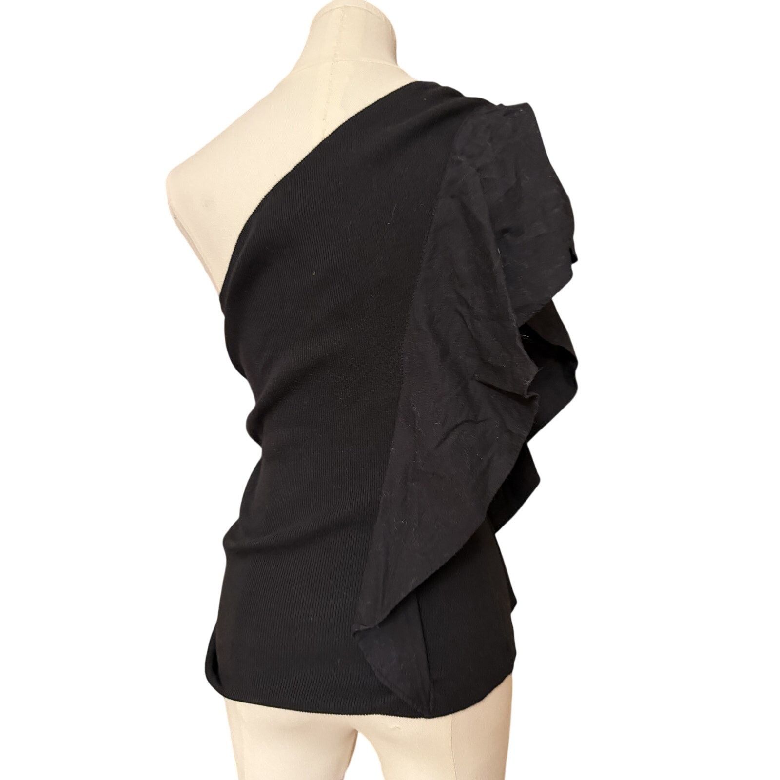 Anthropologie Anthropologie One Shoulder Ruffled Blouse in Black - X Small Size XS / US 0-2 / IT 36-38 - 7 Thumbnail