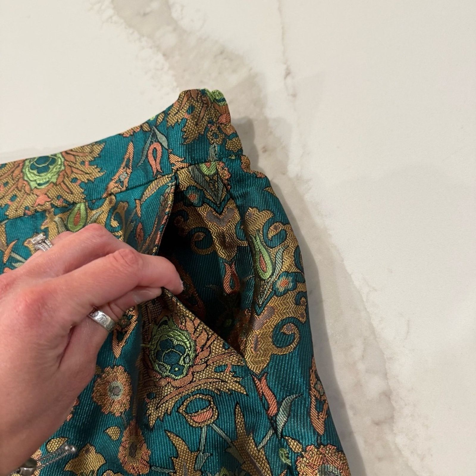 Anthropologie Maeve Anthropologie Floral Metallic Trouser Pant Women Small Size 28" / US 6 / IT 42 - 6 Thumbnail