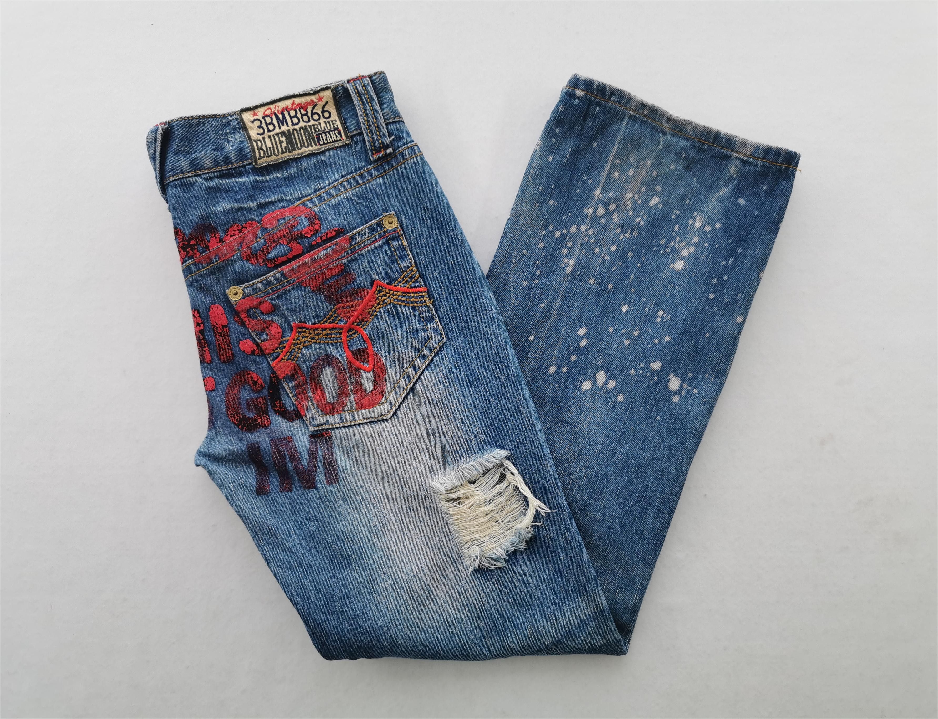 Vintage Vintage Blue Moon Patchwork Denim Jeans Waist 35 Size US 35 - 4 Thumbnail