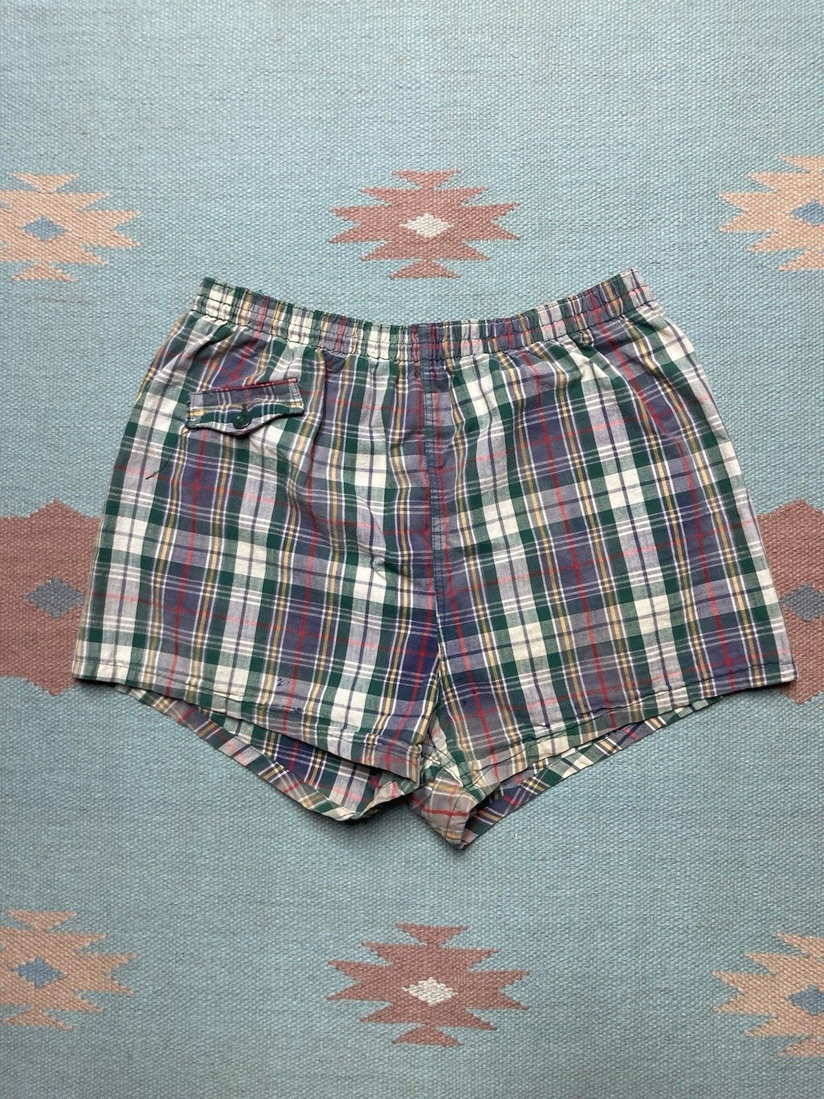 Vintage Vtg 1950s swim trunks shorts cotton plaid beach large Size US 28 / EU 44 - 1 Thumbnail
