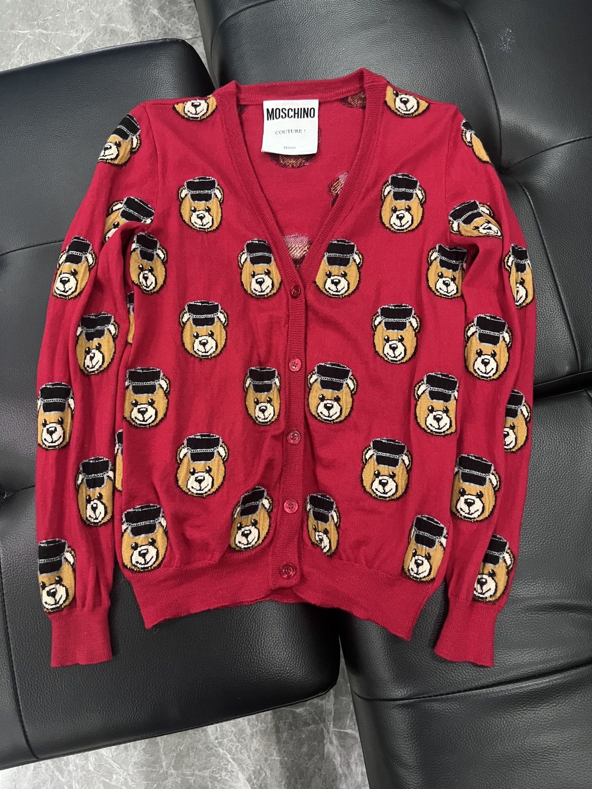 Moschino Moschino by Jeremy Scott Teddy Bear Graphic Knit Cardigan Size US XS / EU 42 / 0 - 1 Thumbnail