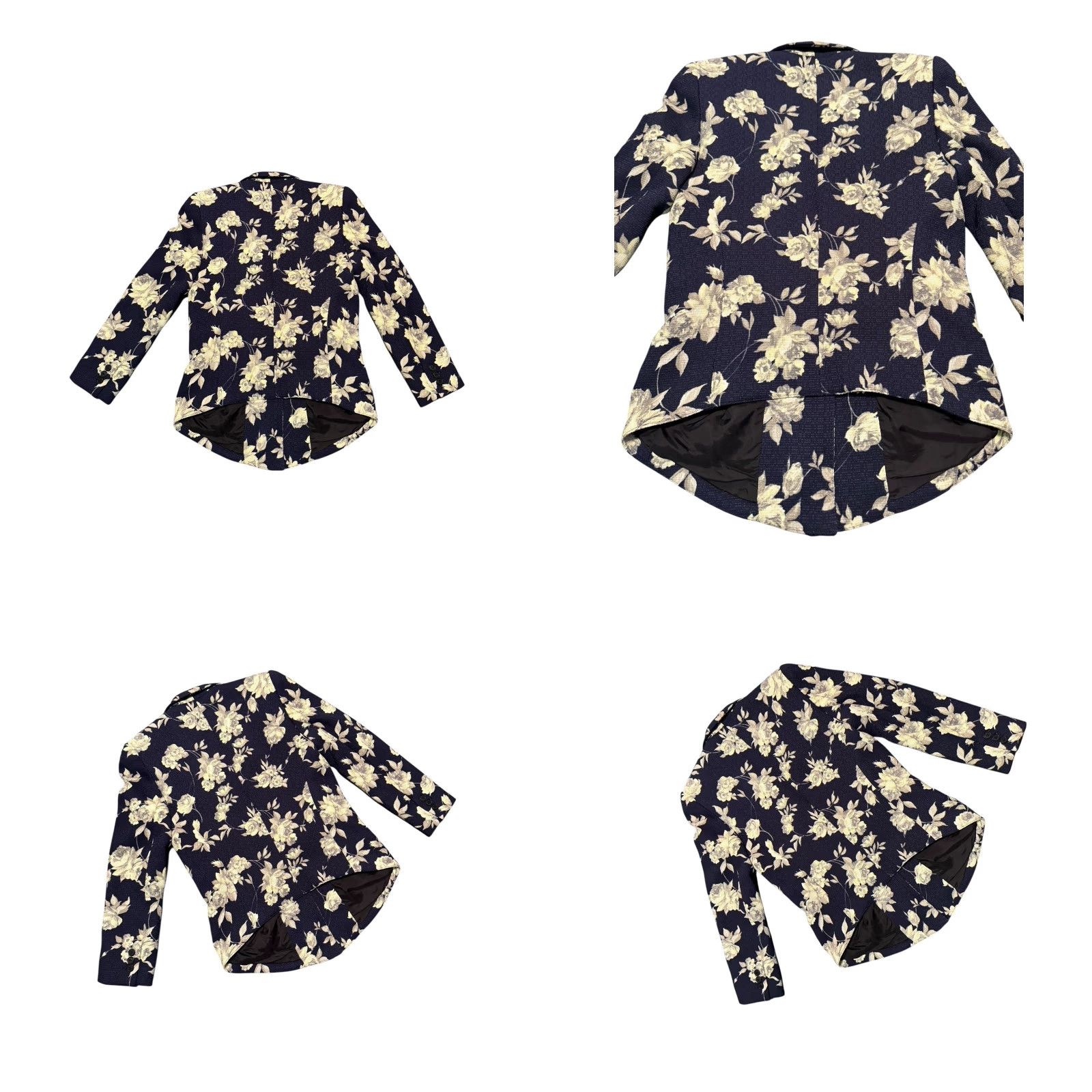 SMYTHE Smythe Blazer Women Floral Navy One-Button Size 4 Blue Tweed Linen Short Coat Jacket Business Casual Fall Spring Winter Canada Size S / US 4 / IT 40 - 8 Thumbnail
