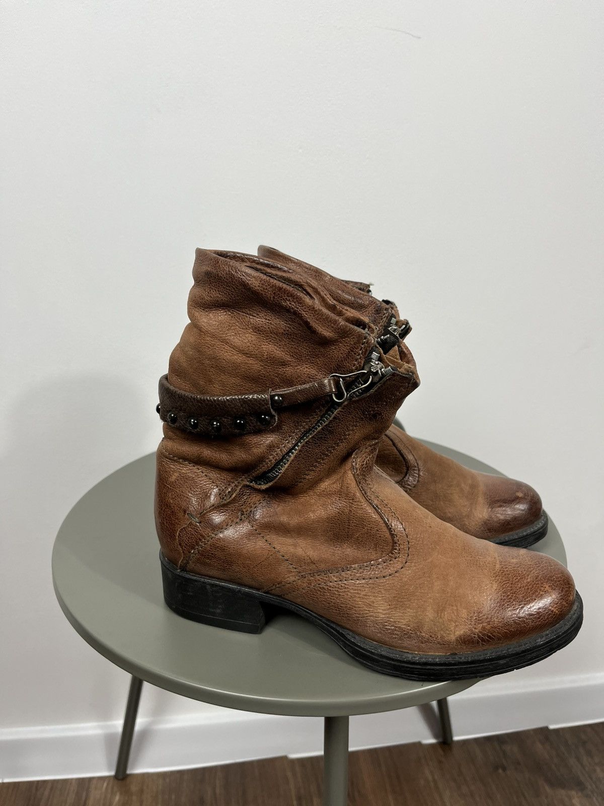 Other Avant-Garde Brown Leather Boots With Double Zip And Straps Size US 6 / IT 36 - 2 Thumbnail