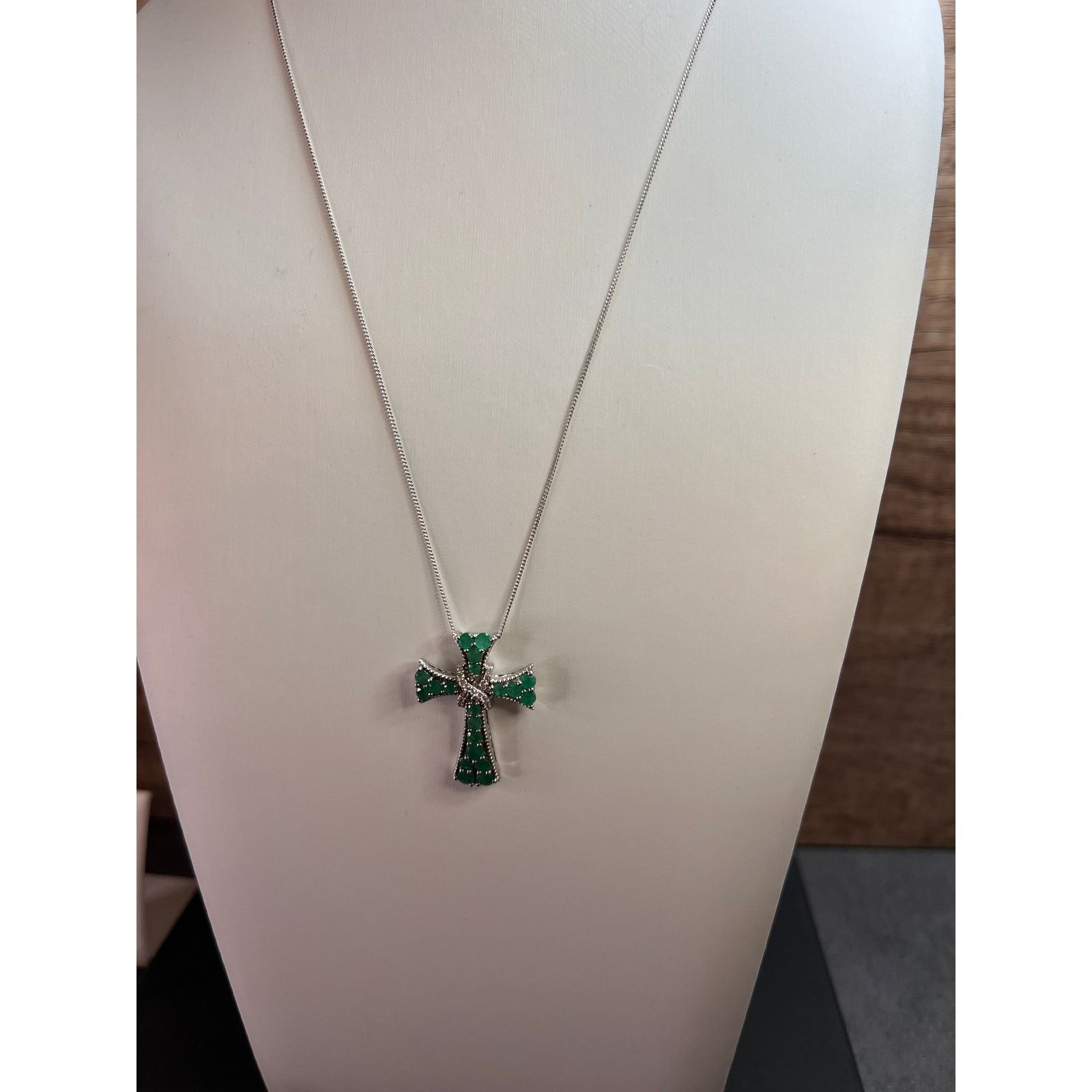 Other Emerald and zircon 925 silver cross pendant with chain Size ONE SIZE - 9 Thumbnail