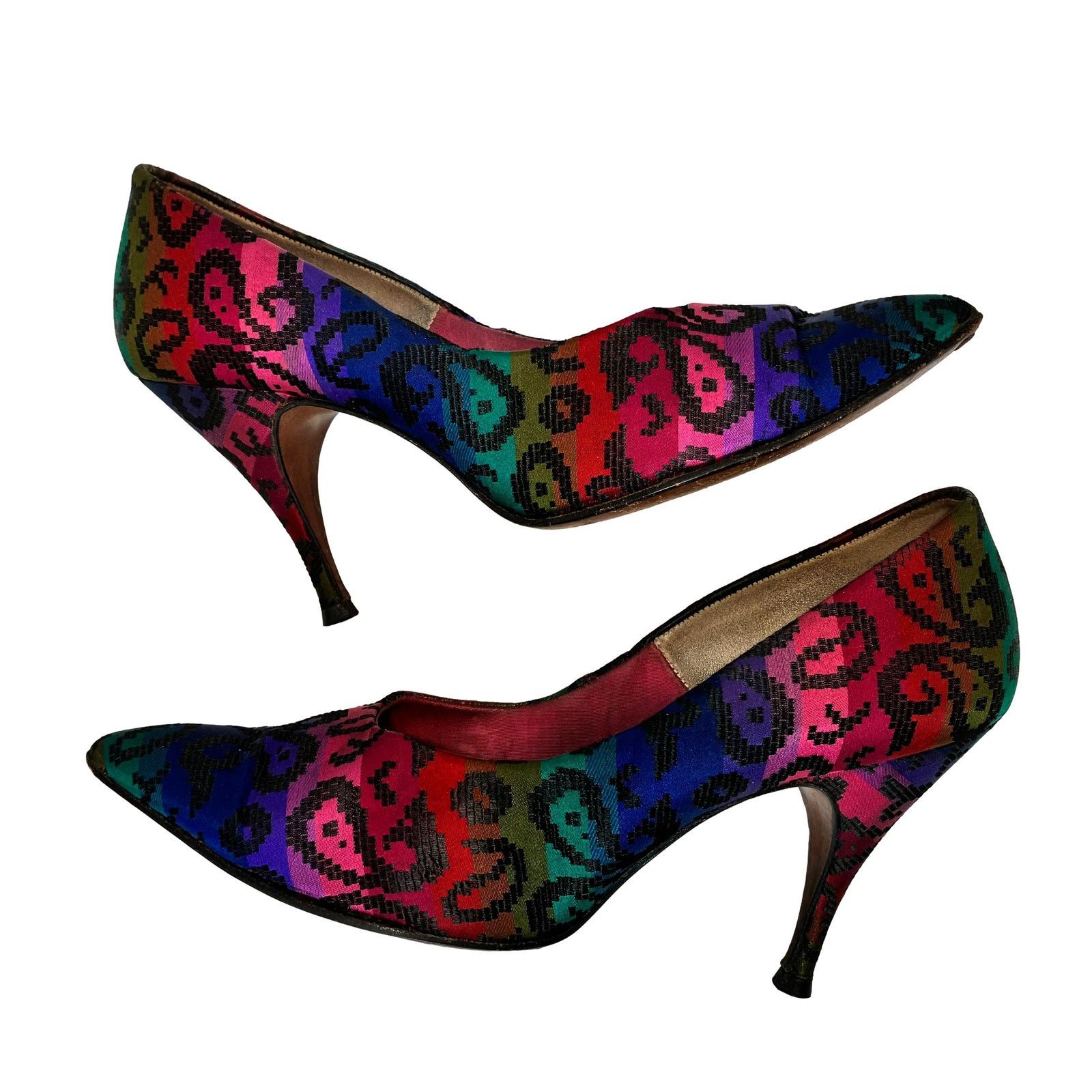 Vintage Vintage 50s Silk Pumps Jewel Tone Pinup Mid Century Shoes 6 Size US 6 / IT 36 - 1 Thumbnail