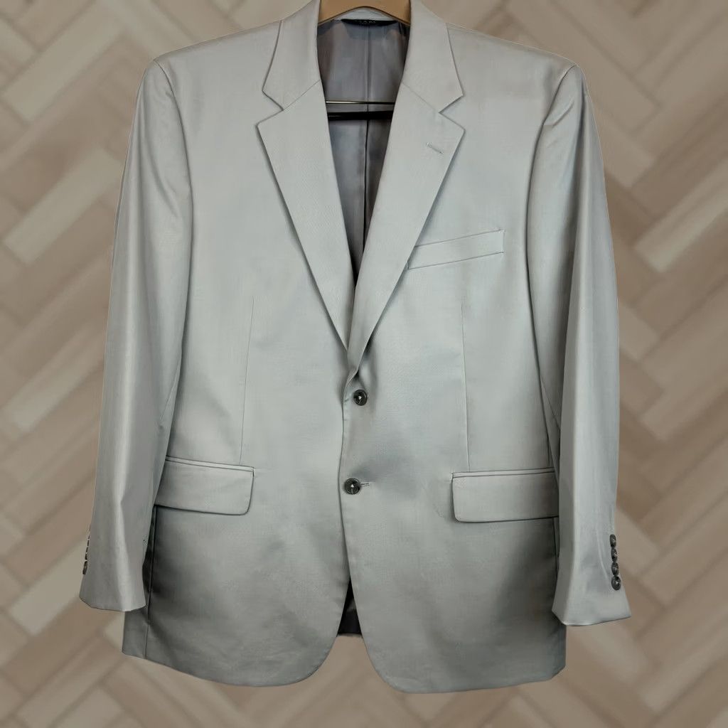 Jos. A. Bank Jos. A. Bank Blazer Jacket Mens 44S Light Gray Cotton Blend Wedding Jacket Single-Breasted Notch Lapel 2-Button Front Classic Fit Dress Formal Mens Size 44R - 1 Thumbnail