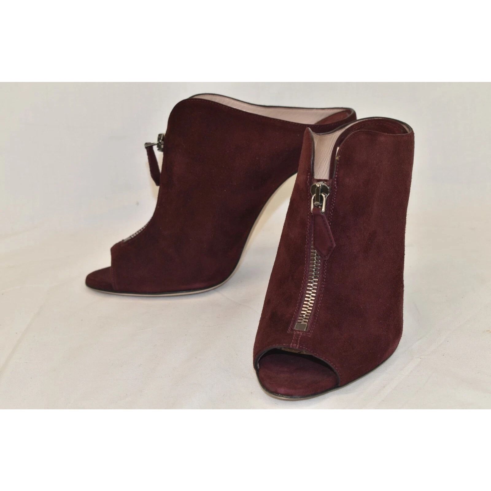 Miu Miu MIU MIU PRADA BURGUNDY SUEDE ZIPPER SANDALS HEEL PUMPS 36.5 Size US 6.5 / IT 36.5 - 2 Thumbnail