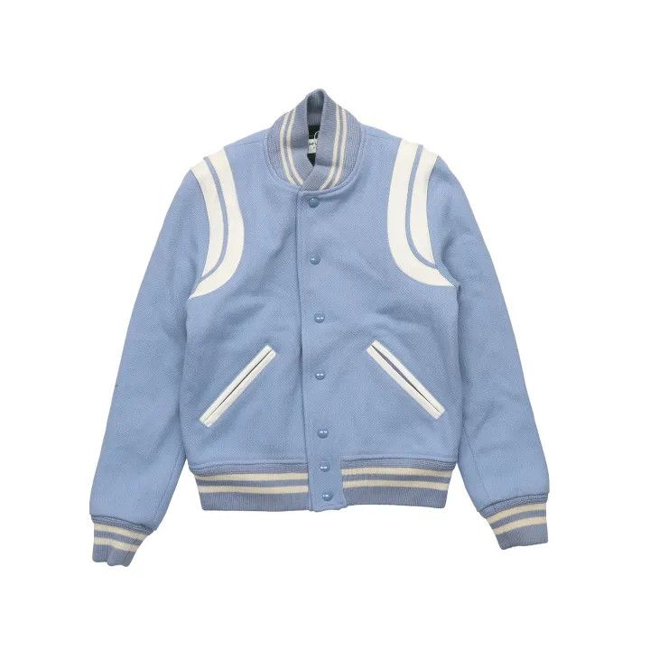 Saint Laurent Paris Saint Laurent Striped Baseball Jacket in Blue Size US XS / EU 42 / 0 - 1 Thumbnail