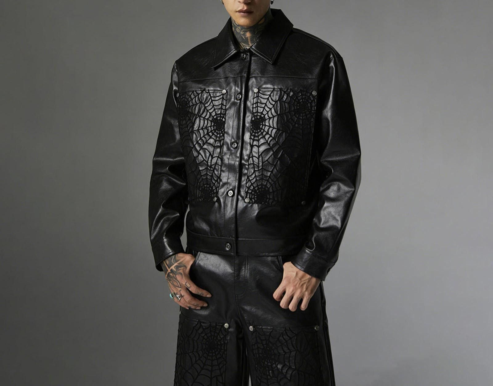 Japanese Brand Spider Leather Jacket with Embossed Web Pattern Size US M / EU 48-50 / 2 - 3 Thumbnail
