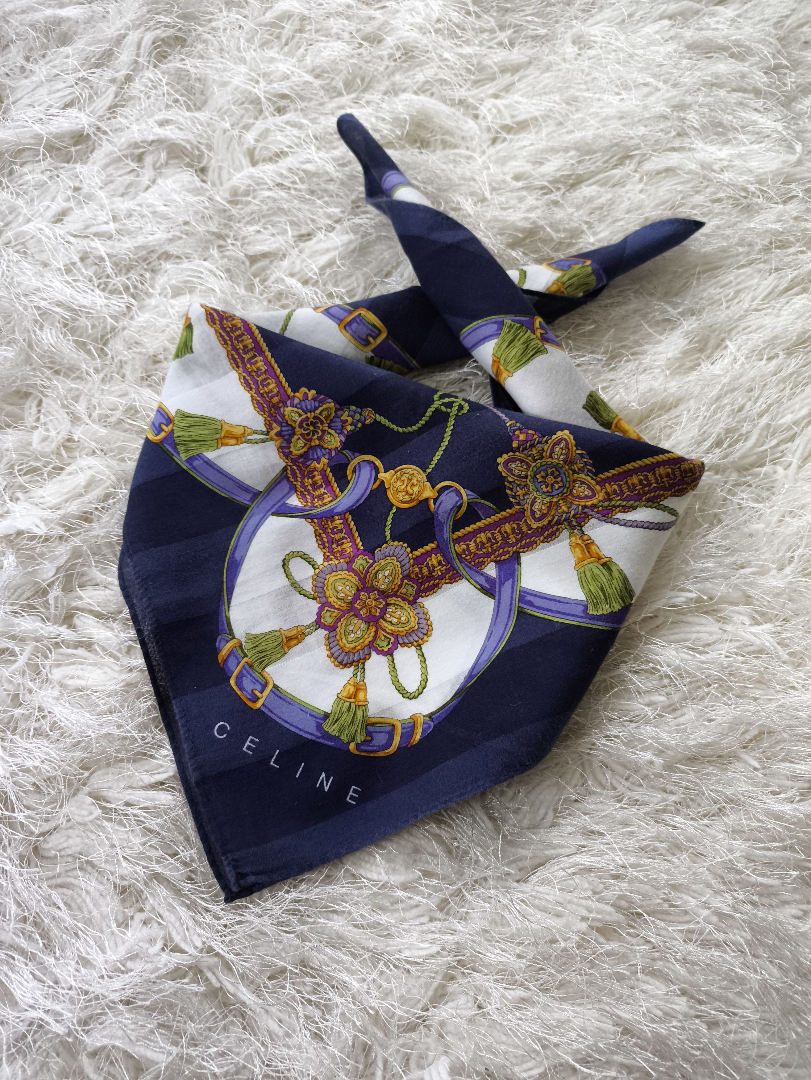 Celine Vintage CELINE Navy Blue Buckle Tassel Baroque Scarf Size ONE SIZE - 1 Thumbnail