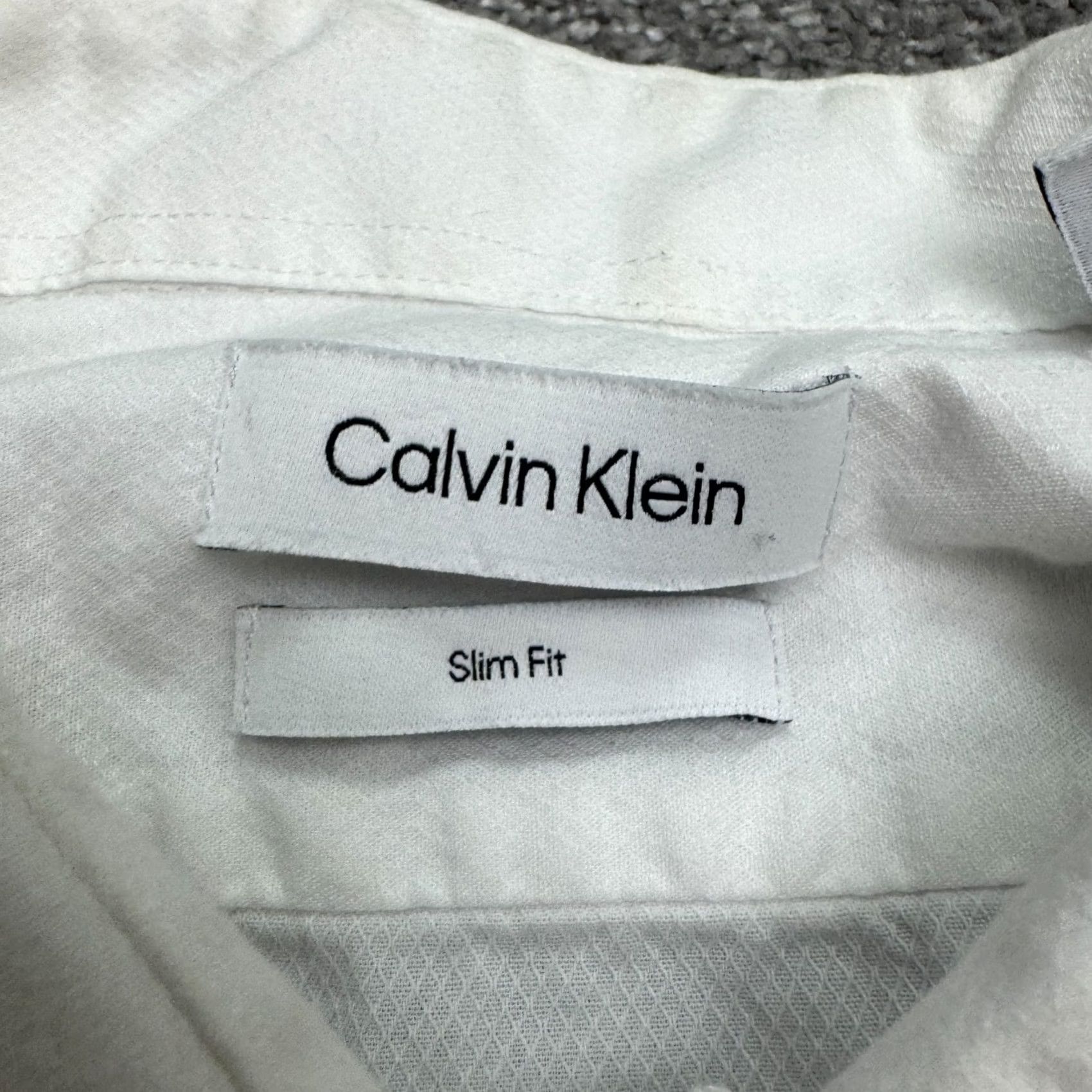 Calvin Klein Calvin Klein Slim Fit Dress Shirt Mens 17 34/35 White Textured 100% Cotton Work Shirt Mens Size 46R - 7 Thumbnail