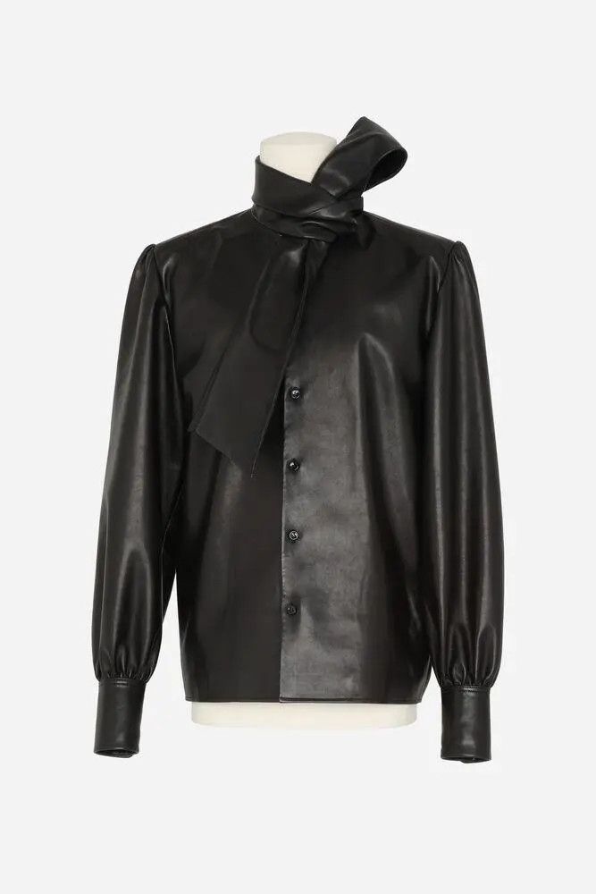Saint Laurent Paris FW23 Saint Laurent Leather Lavalliere-Neck London Blouse Size US S / EU 44-46 / 1 - 4 Thumbnail