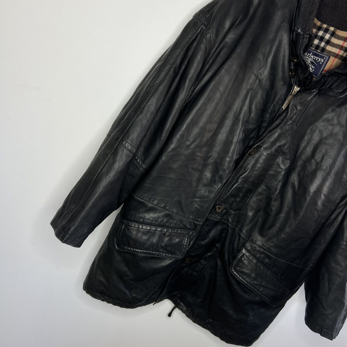 Burberry Burberrys Leather Jacket Coat Black Classic Nova Check Size US XL / EU 56 / 4 - 5 Thumbnail