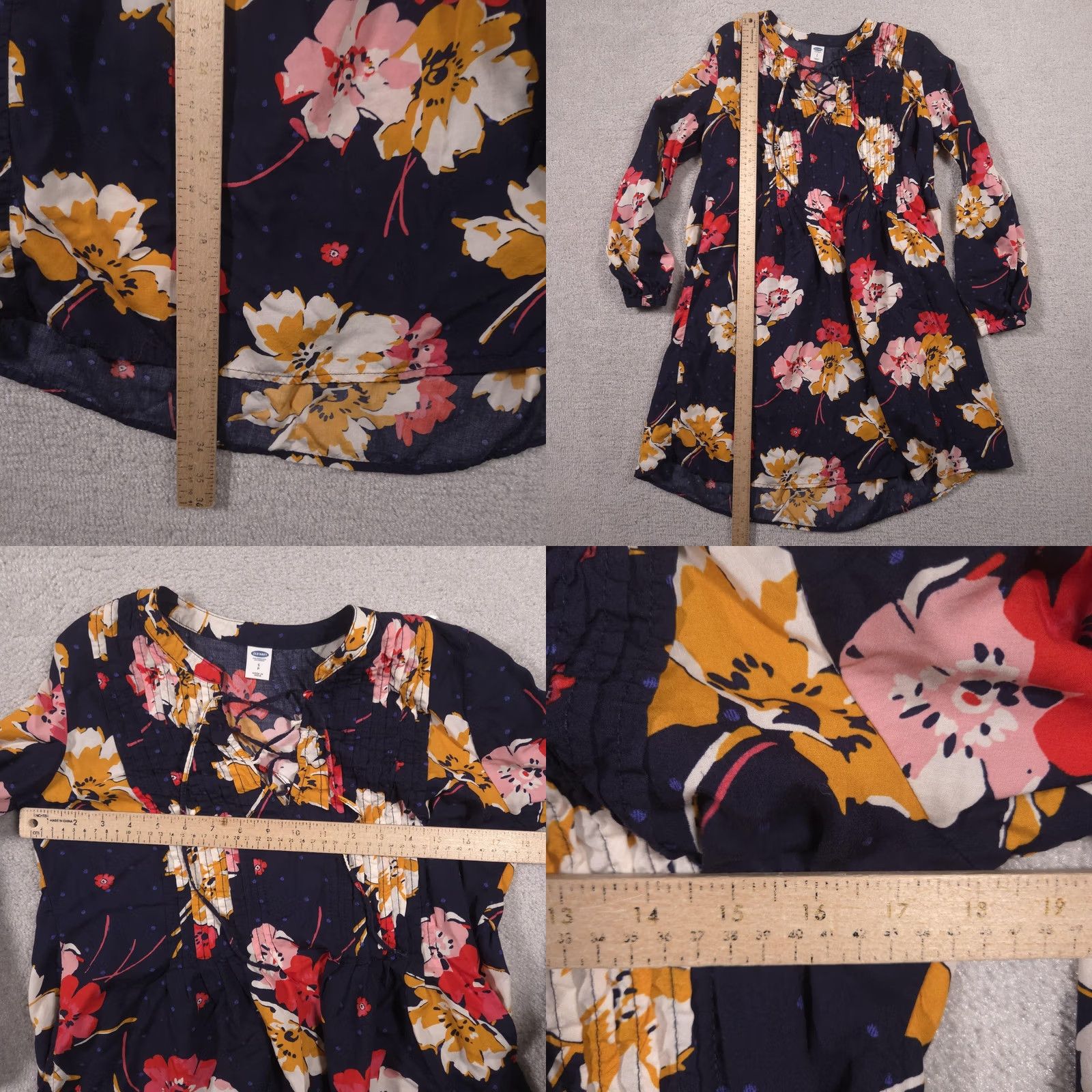 Old Navy VINTAGE Old Navy Dress Womens Small Navy Floral Boho Long Sleeve Pleated Shift Tunic Size S / US 4 / IT 40 - 8 Thumbnail